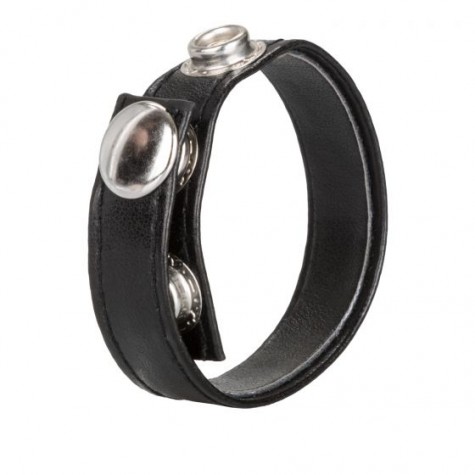 Черная кожаная утяжка для пениса Leather 3-Snap Ring